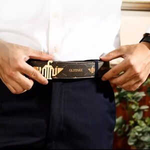 OUPINKE Men's Fashion Casual Classic‎ Premium Leather Belt Black Brown 45”